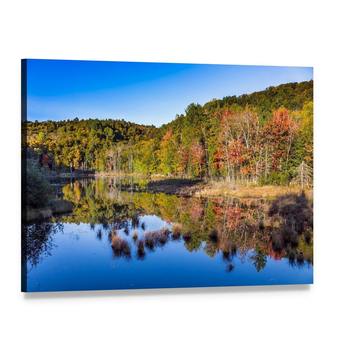 Mont Tremblant Autumn Lake Reflection Canvas Wall Art, single panel gallery wrapped canvas, angled product view