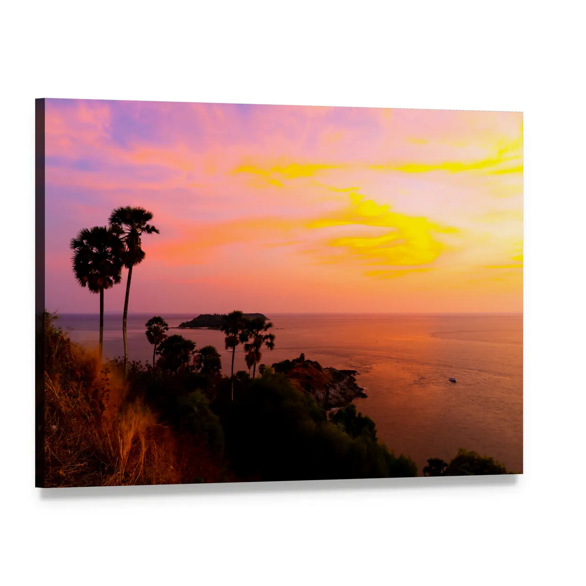 Sunset Over Ocean at Phromthep Cape Canvas Wall Art, single panel gallery wrapped canvas, angled product view