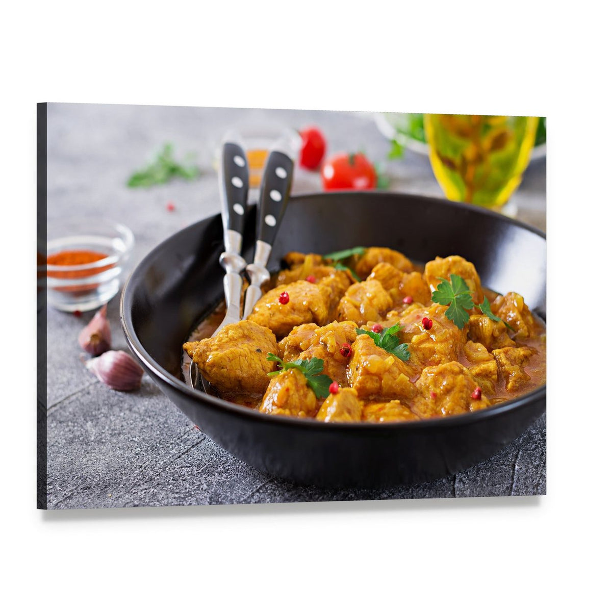 Chicken Curry with Parsley and Pink Peppercorns Canvas Wall Art, single panel gallery wrapped canvas, angled product view