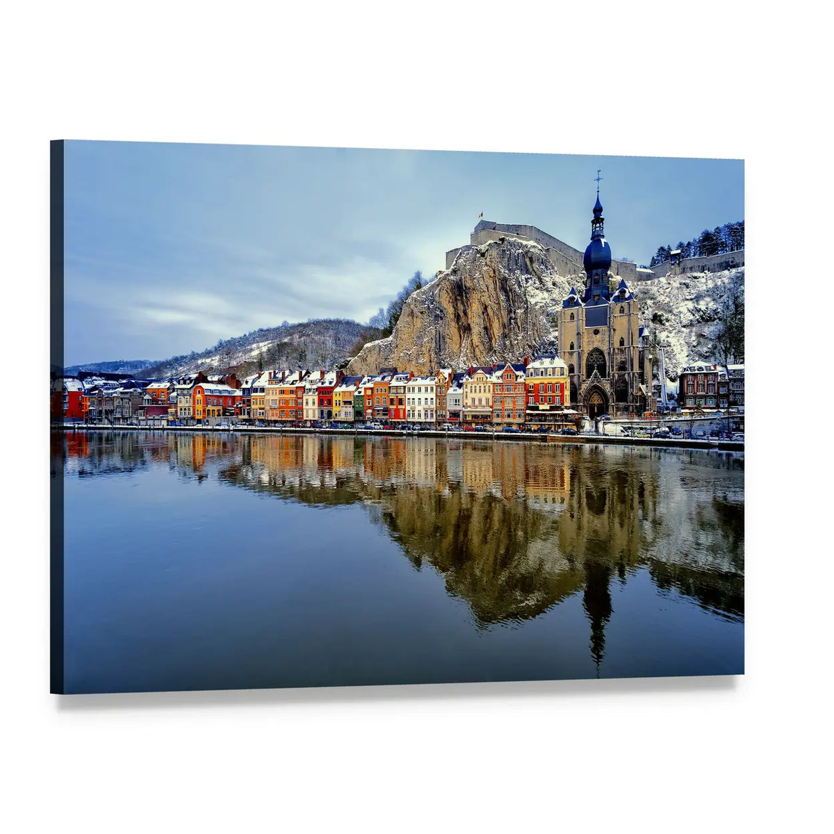 Collegiate Church and River Canvas Wall Art, single panel gallery wrapped canvas, angled product view