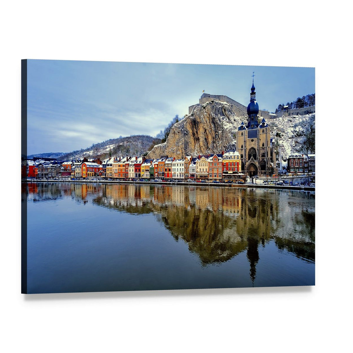 Collegiate Church by the River in Winter Canvas Wall Art, single panel gallery wrapped canvas, angled product view