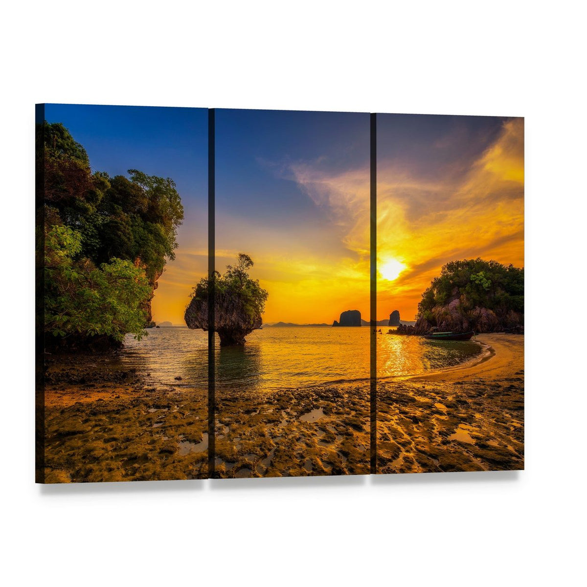 Sunset Over Ko Hong Island Canvas Wall Art, 3 panel 3 Horizontal layout gallery wrapped canvas set, angled product view