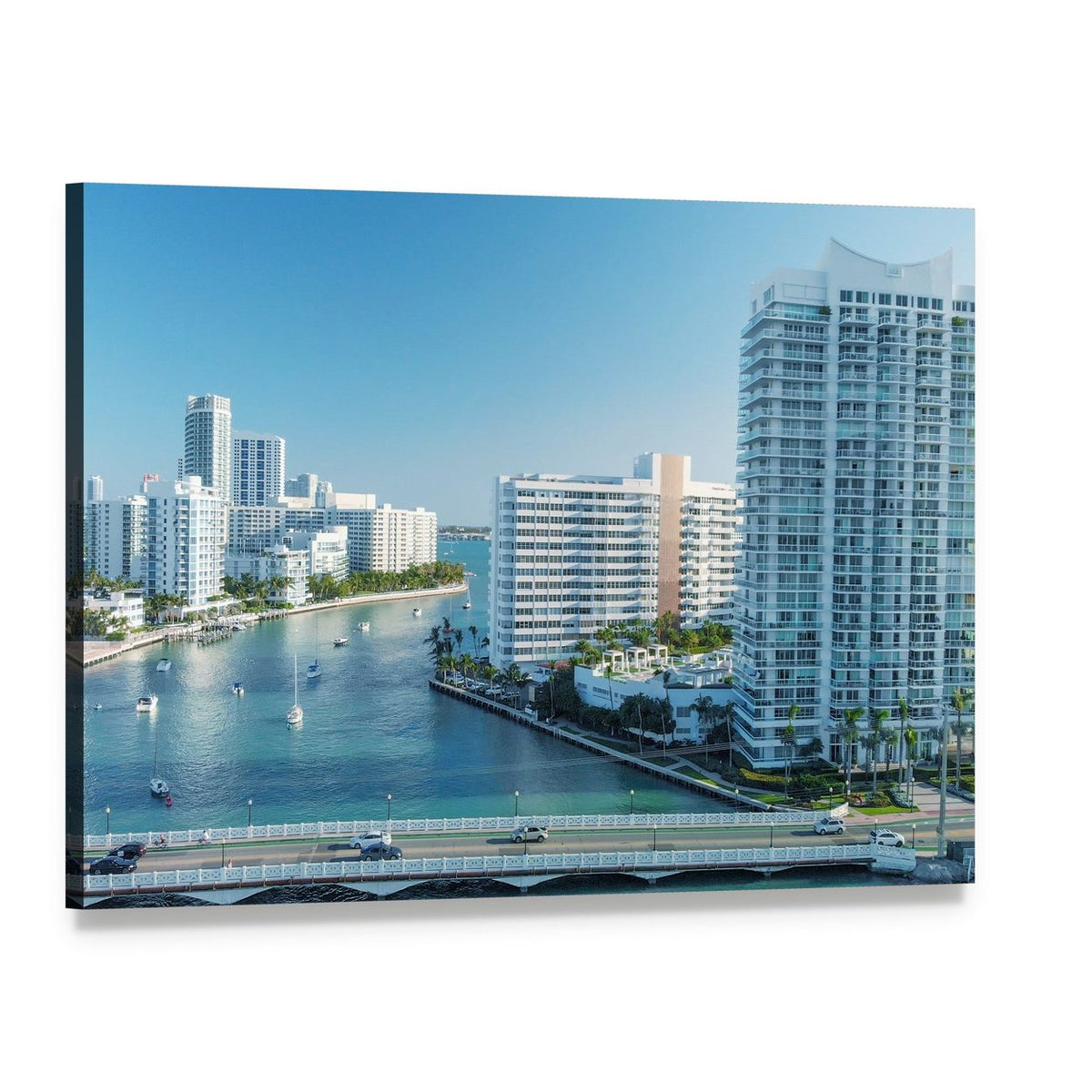 Venetian Way Miami Beach Skyline Canvas Wall Art, single panel gallery wrapped canvas, angled product view
