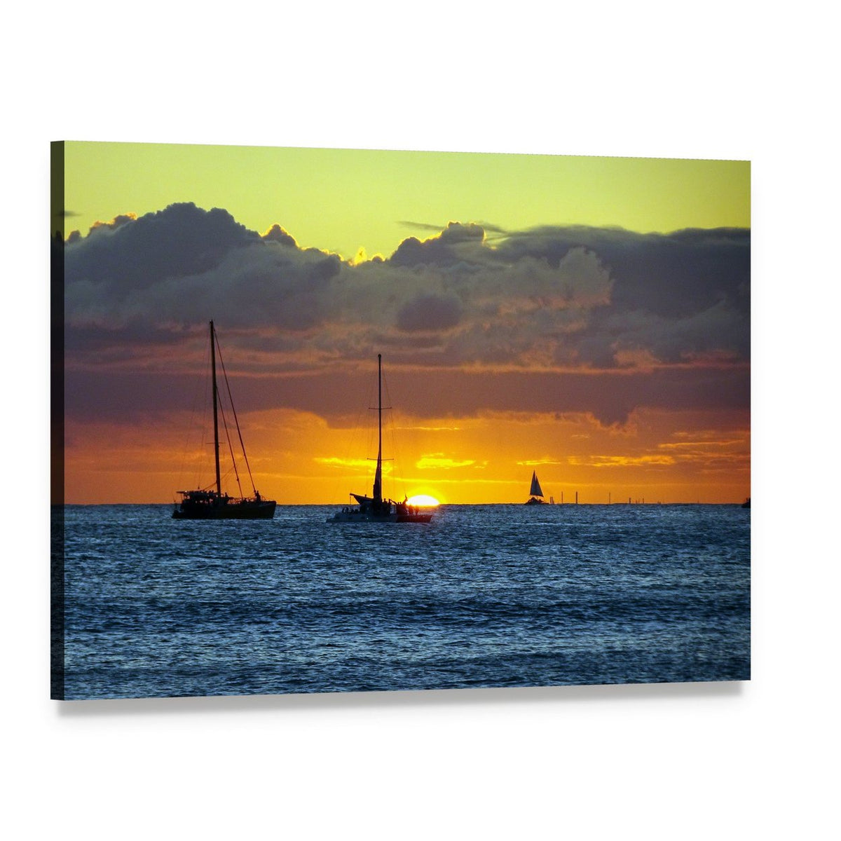 Sailboats on the Pacific at Sunset Canvas Wall Art, single panel gallery wrapped canvas, angled product view