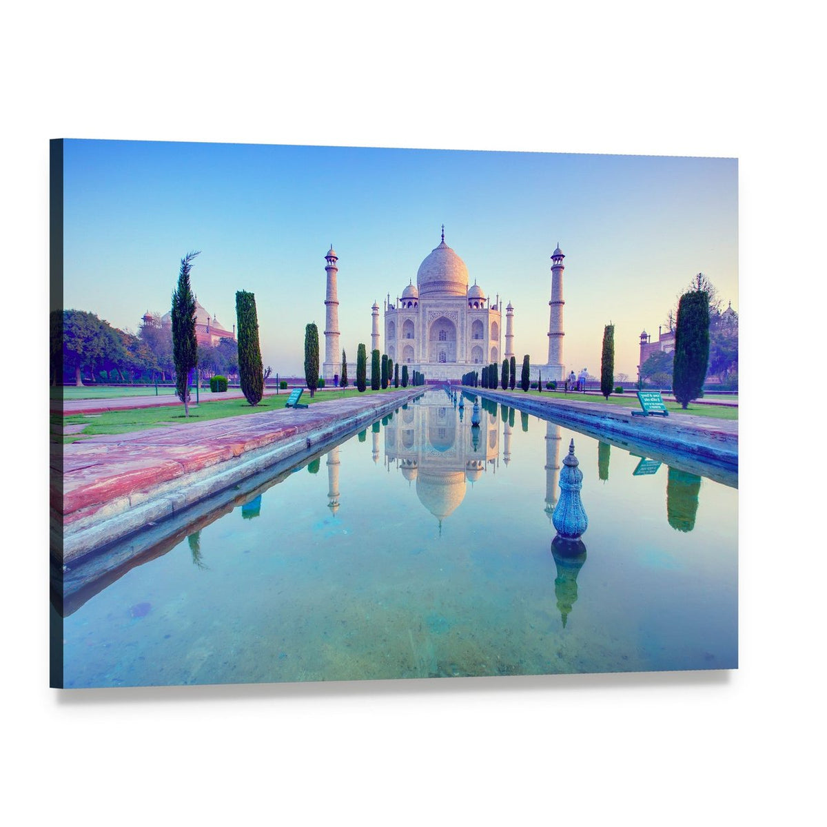Taj Mahal at Sunrise Canvas Wall Art, single panel gallery wrapped canvas, angled product view