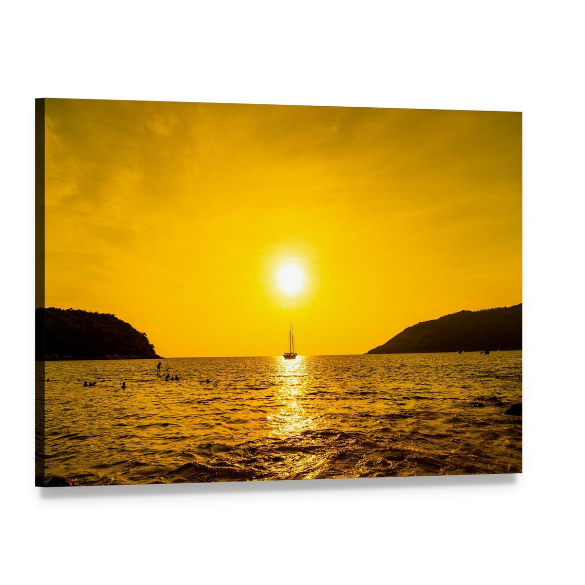 Sailboat Silhouette at Sunset Canvas Wall Art, single panel gallery wrapped canvas, angled product view