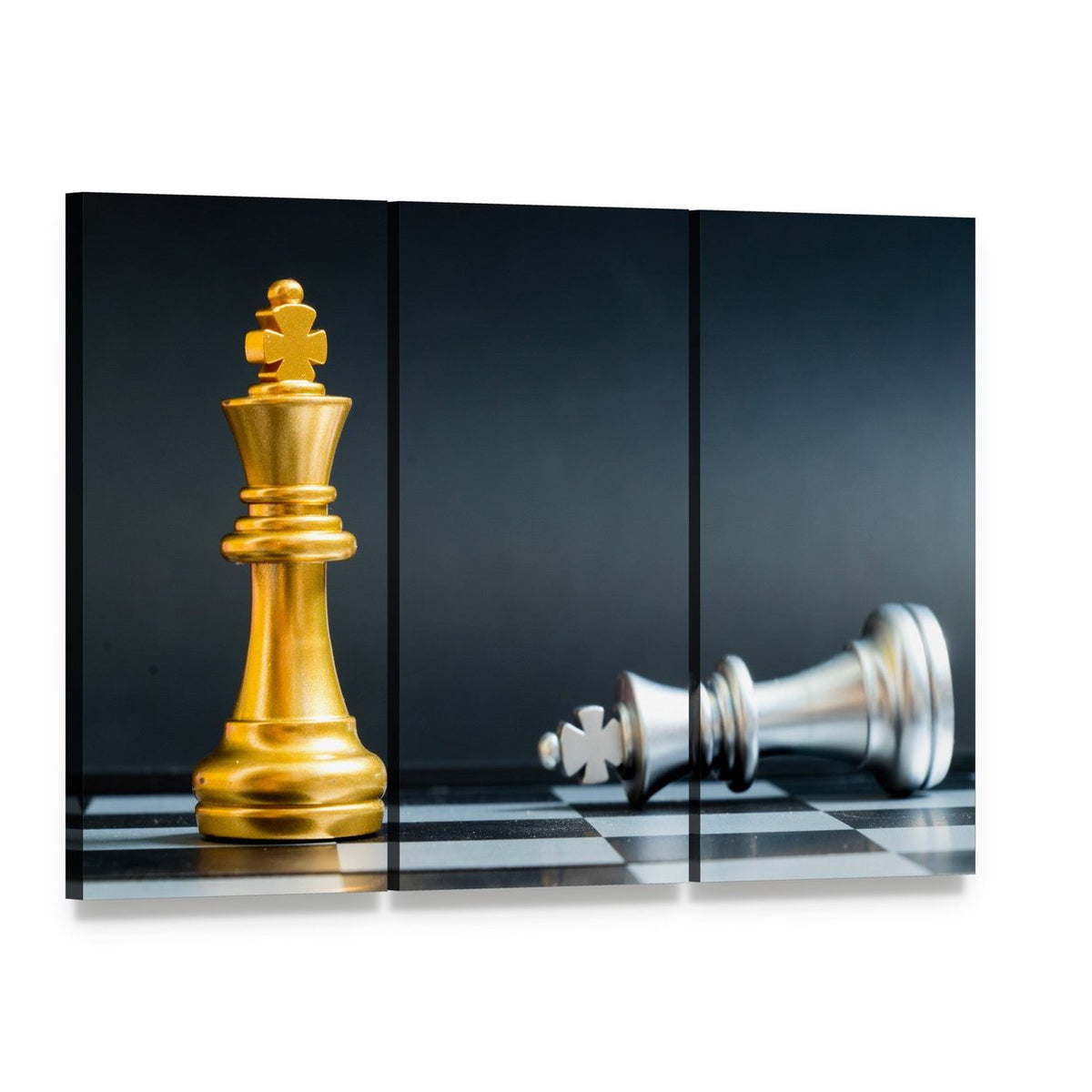 Gold King Beside Fallen Silver King Canvas Wall Art, 3 panel 3 Horizontal layout gallery wrapped canvas set, angled product view