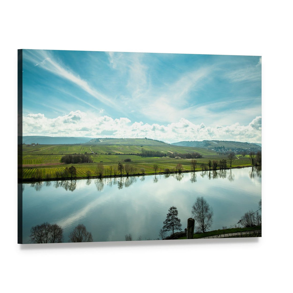 River in Germany with Tree Reflections Canvas Wall Art, single panel gallery wrapped canvas, angled product view