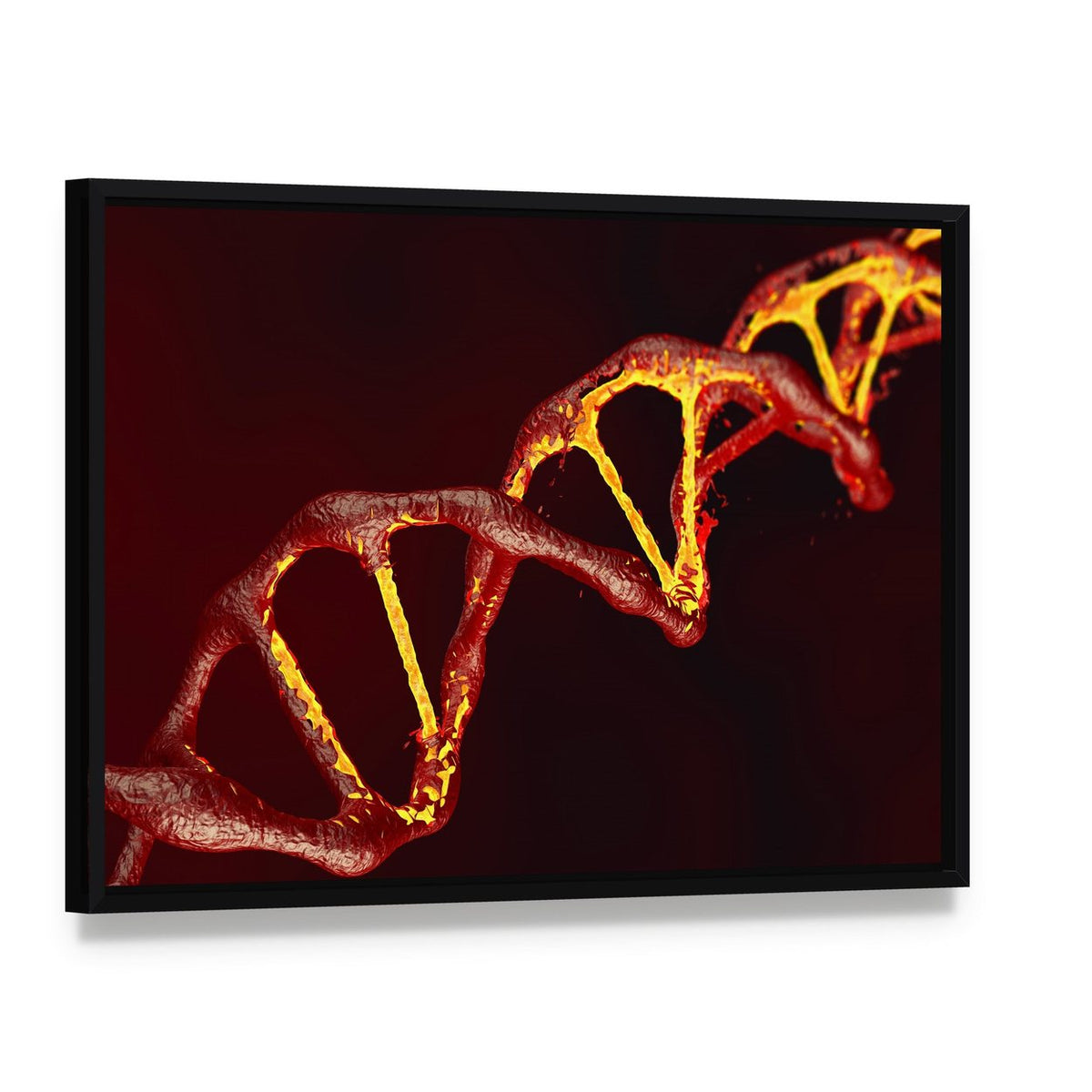 Dna Double Helix Close-up Canvas Wall Art, framed canvas in a black floater frame, angled product view