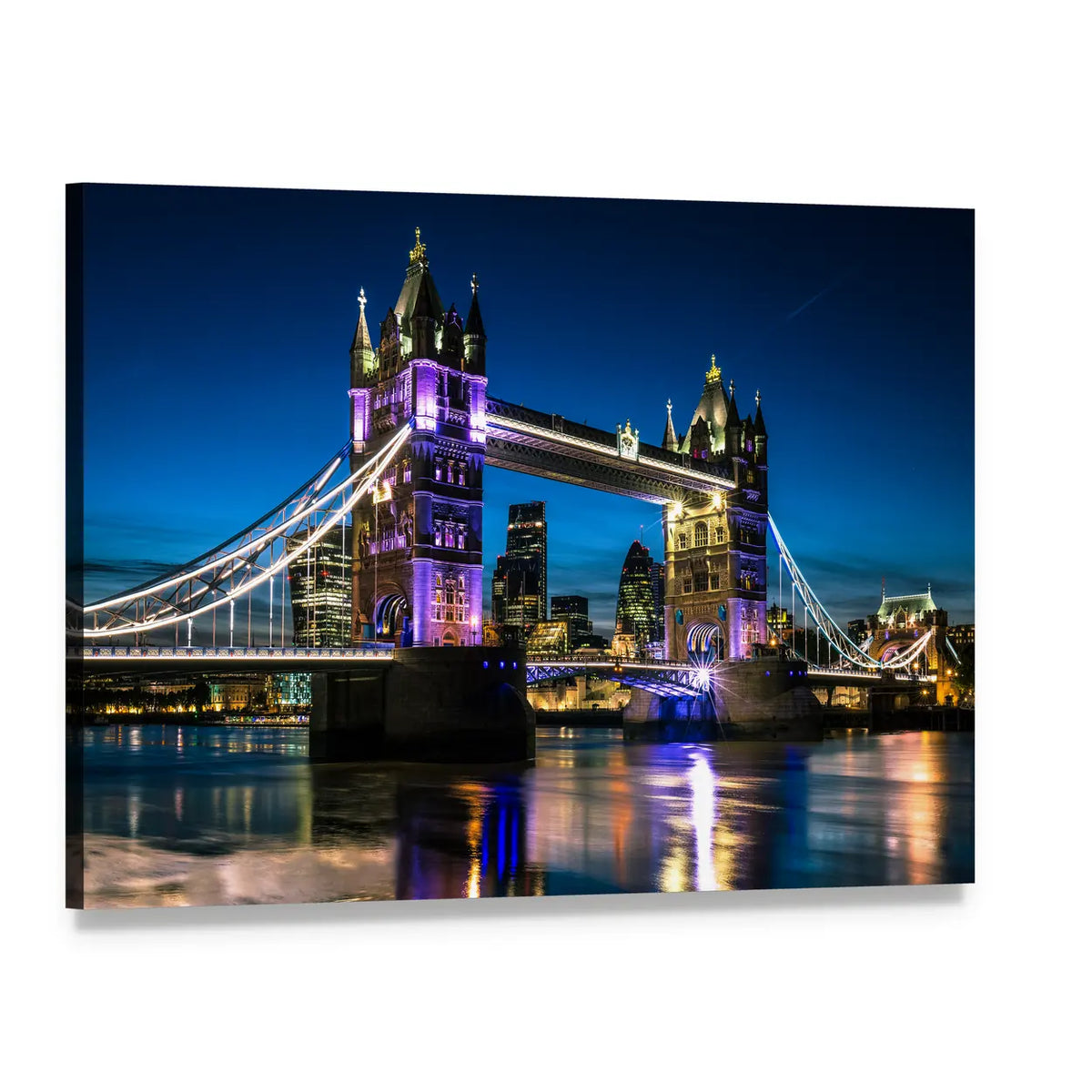Tower Bridge at Night Canvas Wall Art, single panel gallery wrapped canvas, angled product view