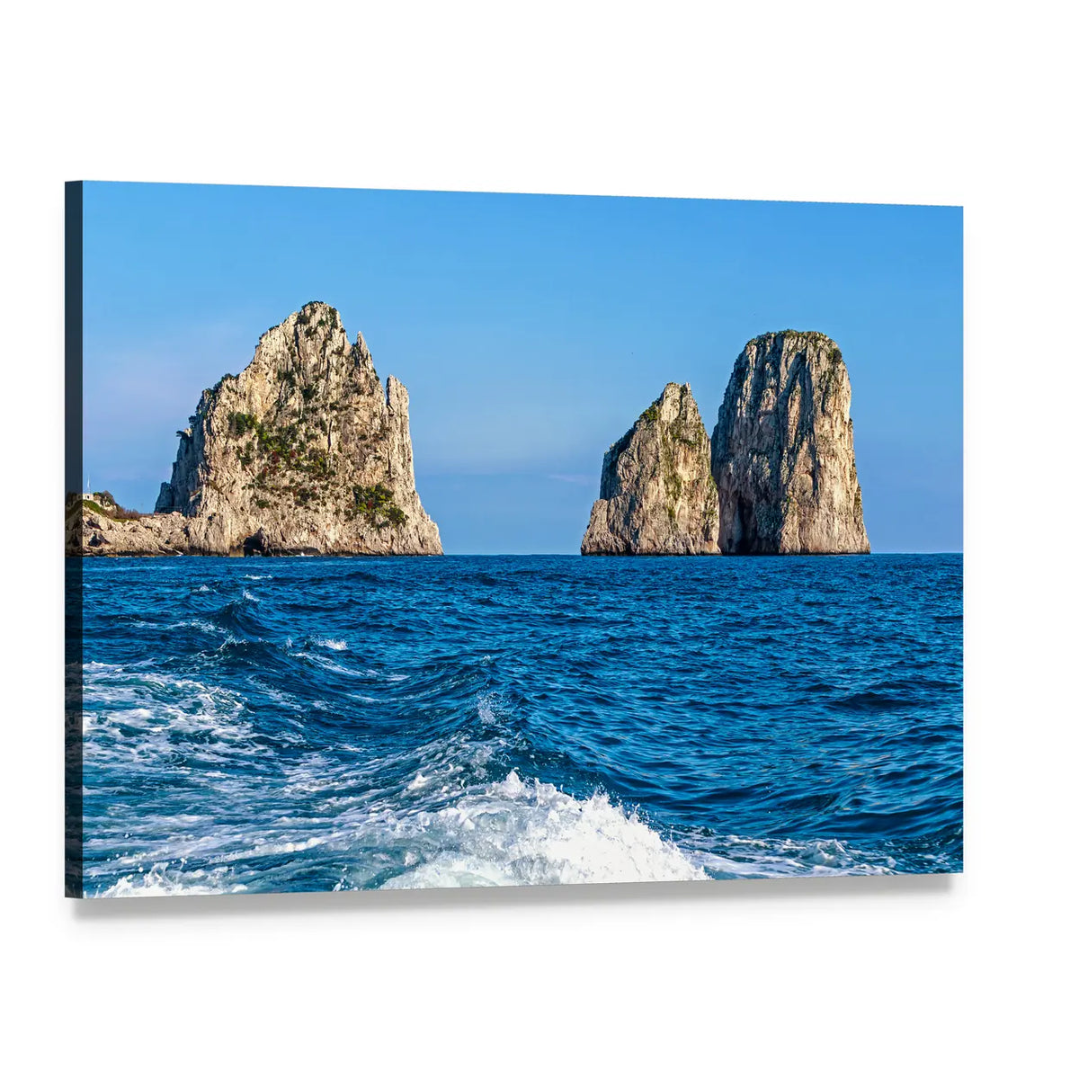 Faraglioni Rocks at Sea Canvas Wall Art, single panel gallery wrapped canvas, angled product view