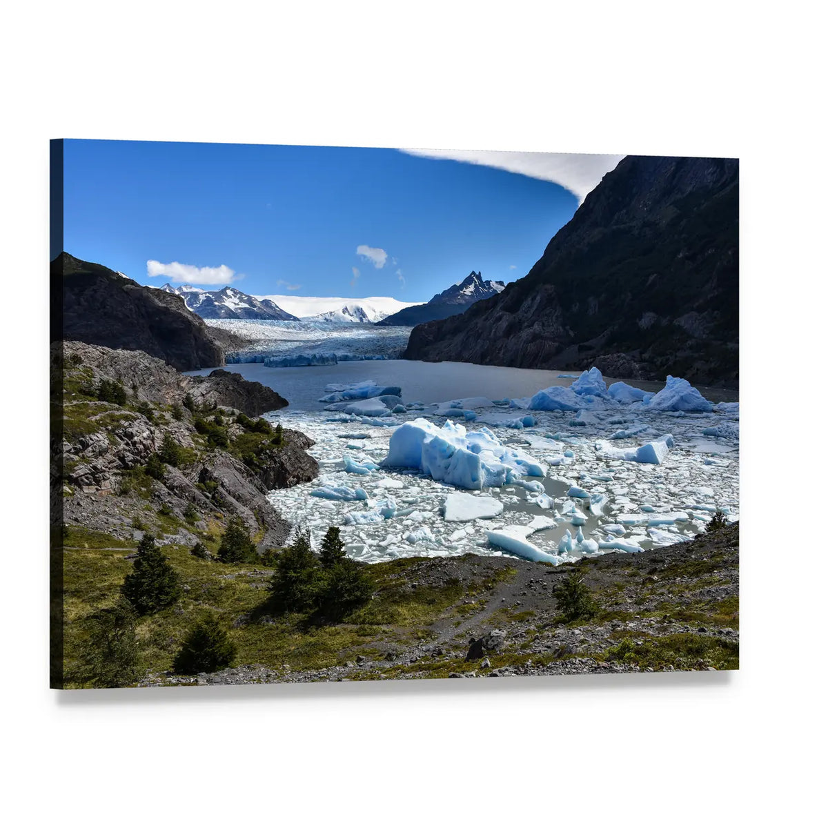 Grey Glacier in Chile Canvas Wall Art, single panel gallery wrapped canvas, angled product view