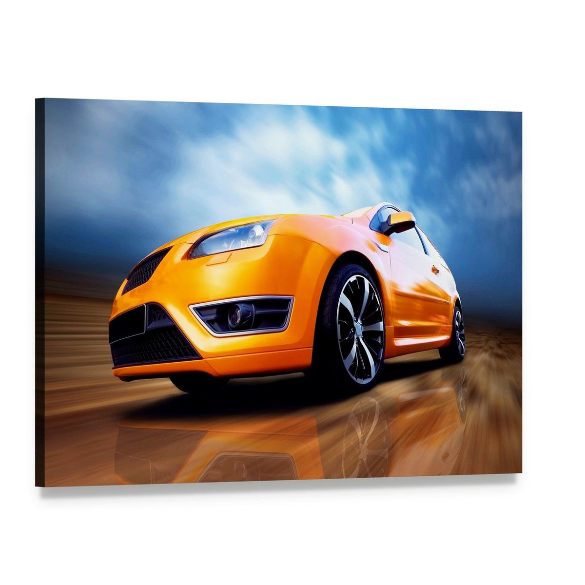 Orange Sports Car Canvas Wall Art, single panel gallery wrapped canvas, angled product view