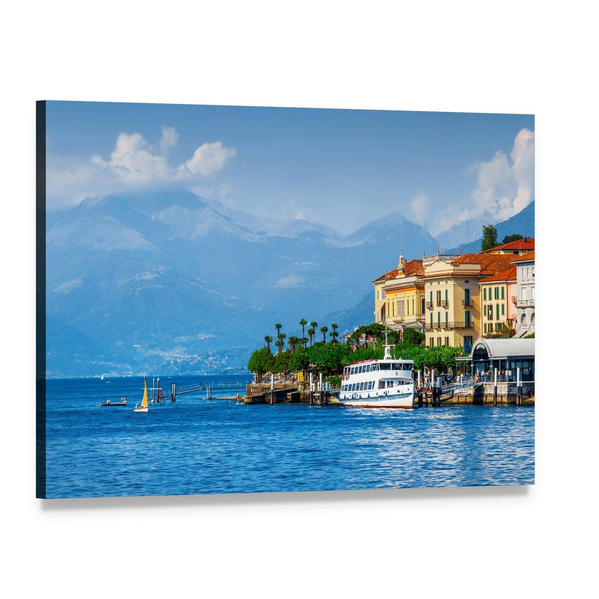 View of Lake Como Canvas Wall Art, single panel gallery wrapped canvas, angled product view
