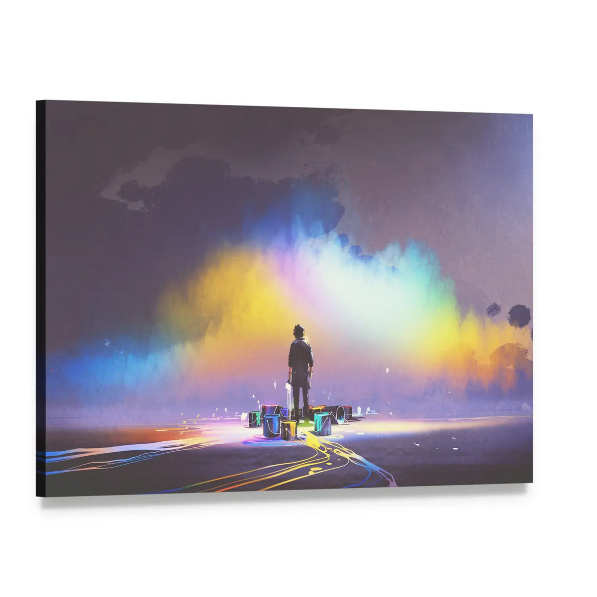 Creative Mind Silhouette with Color Explosion Canvas Wall Art, single panel gallery wrapped canvas, angled product view
