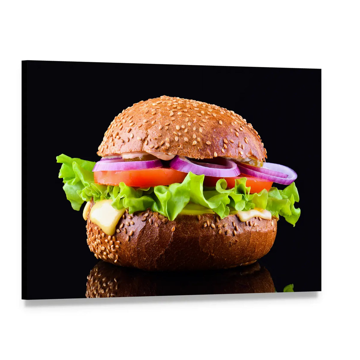 Cheeseburger Close-up Portrait Canvas Wall Art, single panel gallery wrapped canvas, angled product view