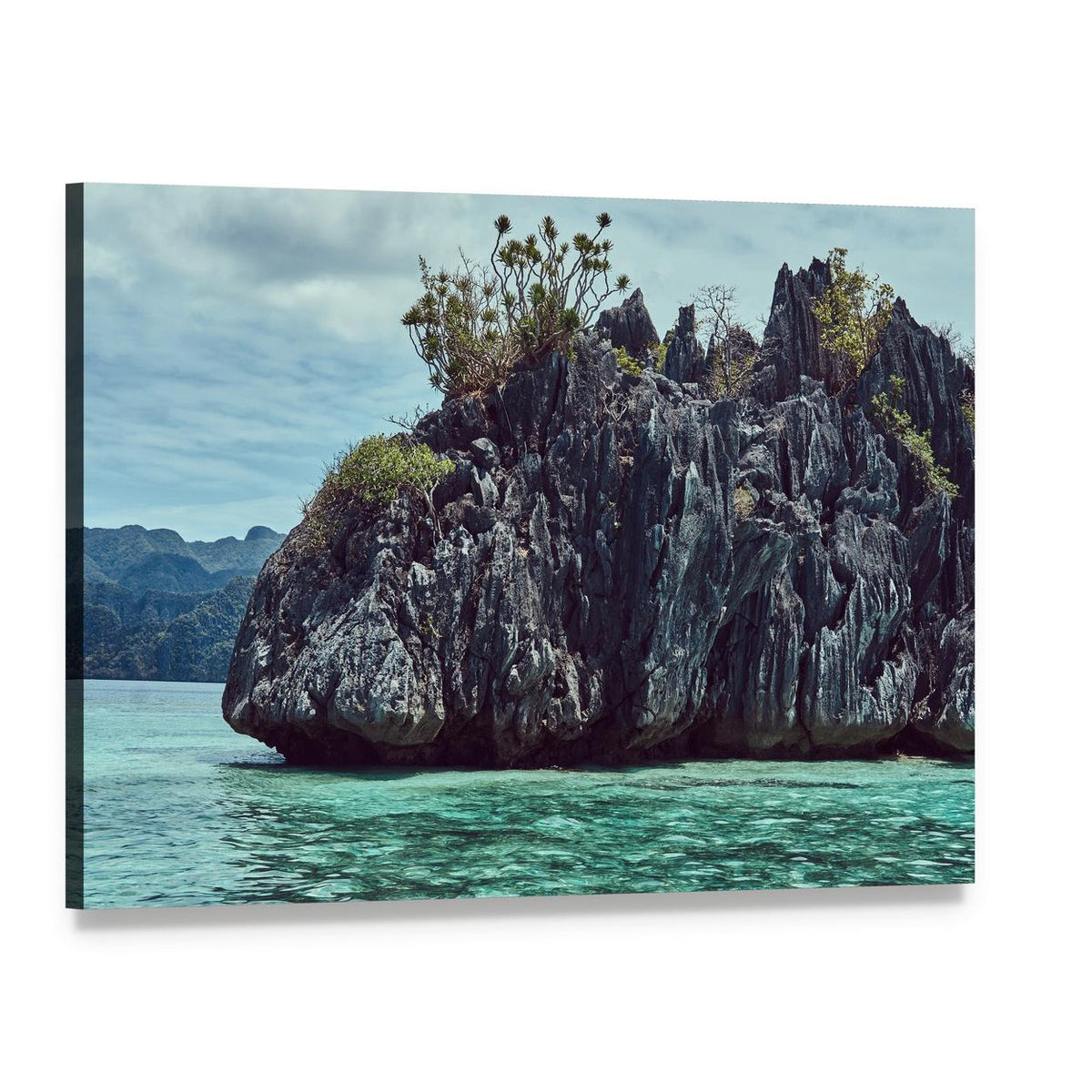 Rocky Bay in the Philippines Canvas Wall Art, single panel gallery wrapped canvas, angled product view