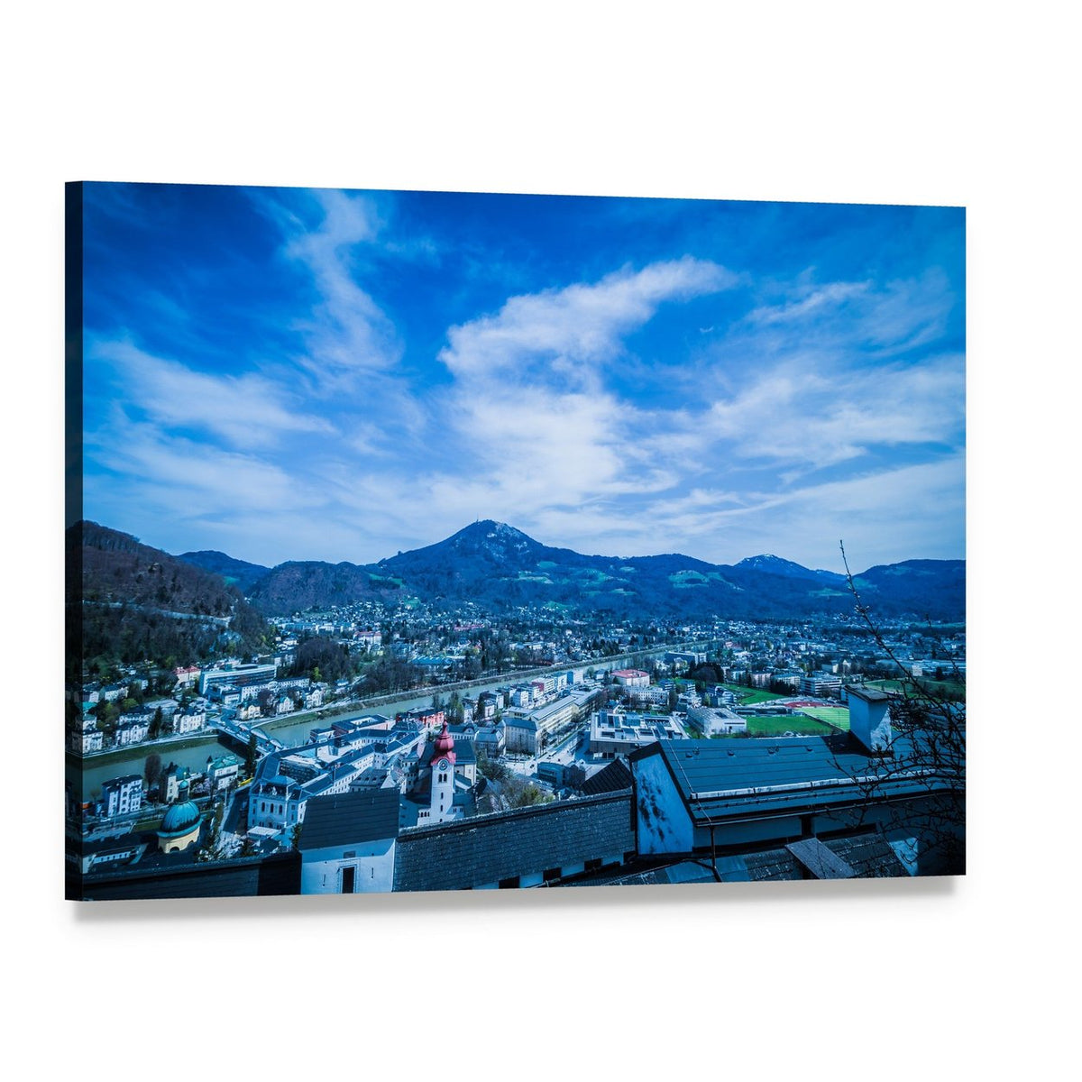 Salzburg Cityscape Canvas Wall Art, single panel gallery wrapped canvas, angled product view