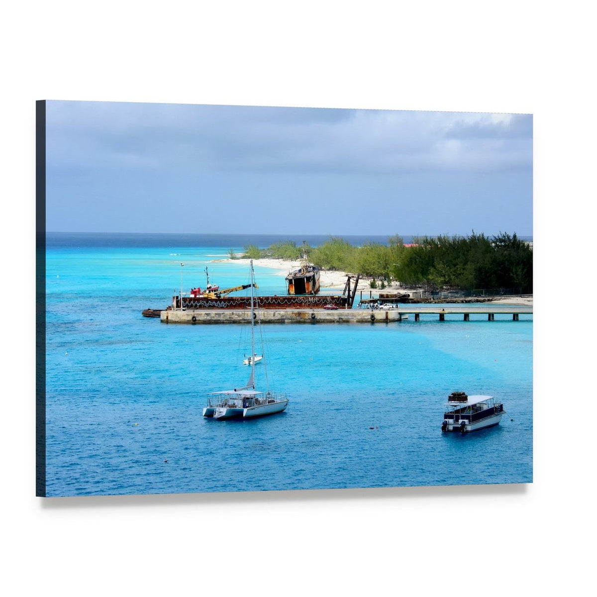 Boats Moored Off Grand Turk Canvas Wall Art, single panel gallery wrapped canvas, angled product view