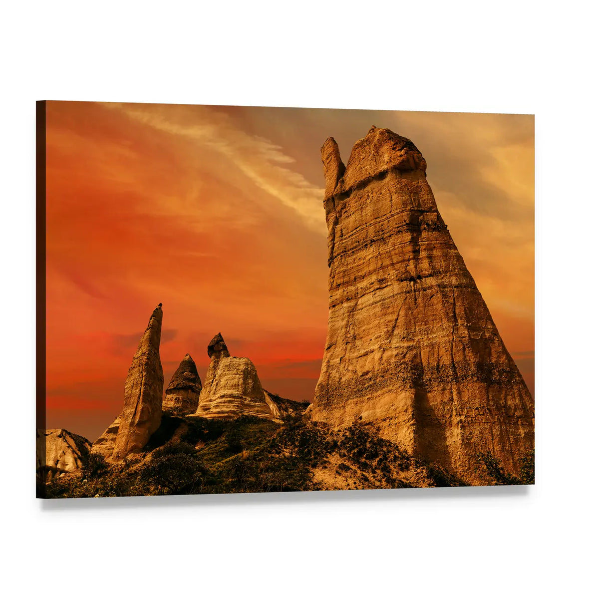 Love Valley Rock Formations Turkey Canvas Wall Art, single panel gallery wrapped canvas, angled product view