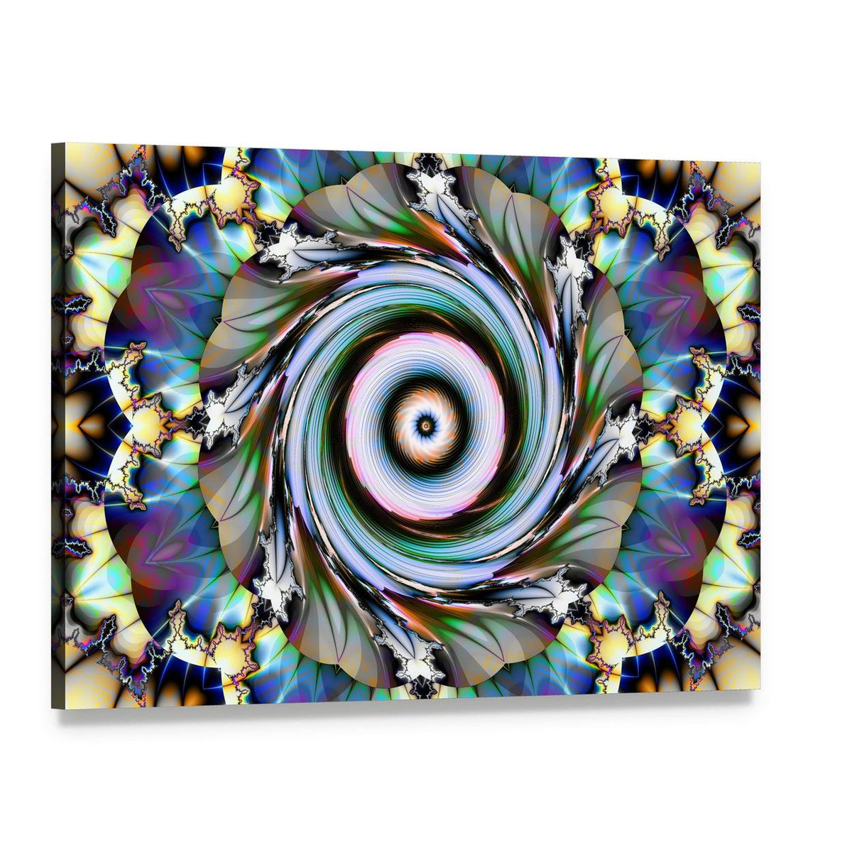 Concentric Blue Purple Mandala Canvas Wall Art, single panel gallery wrapped canvas, angled product view