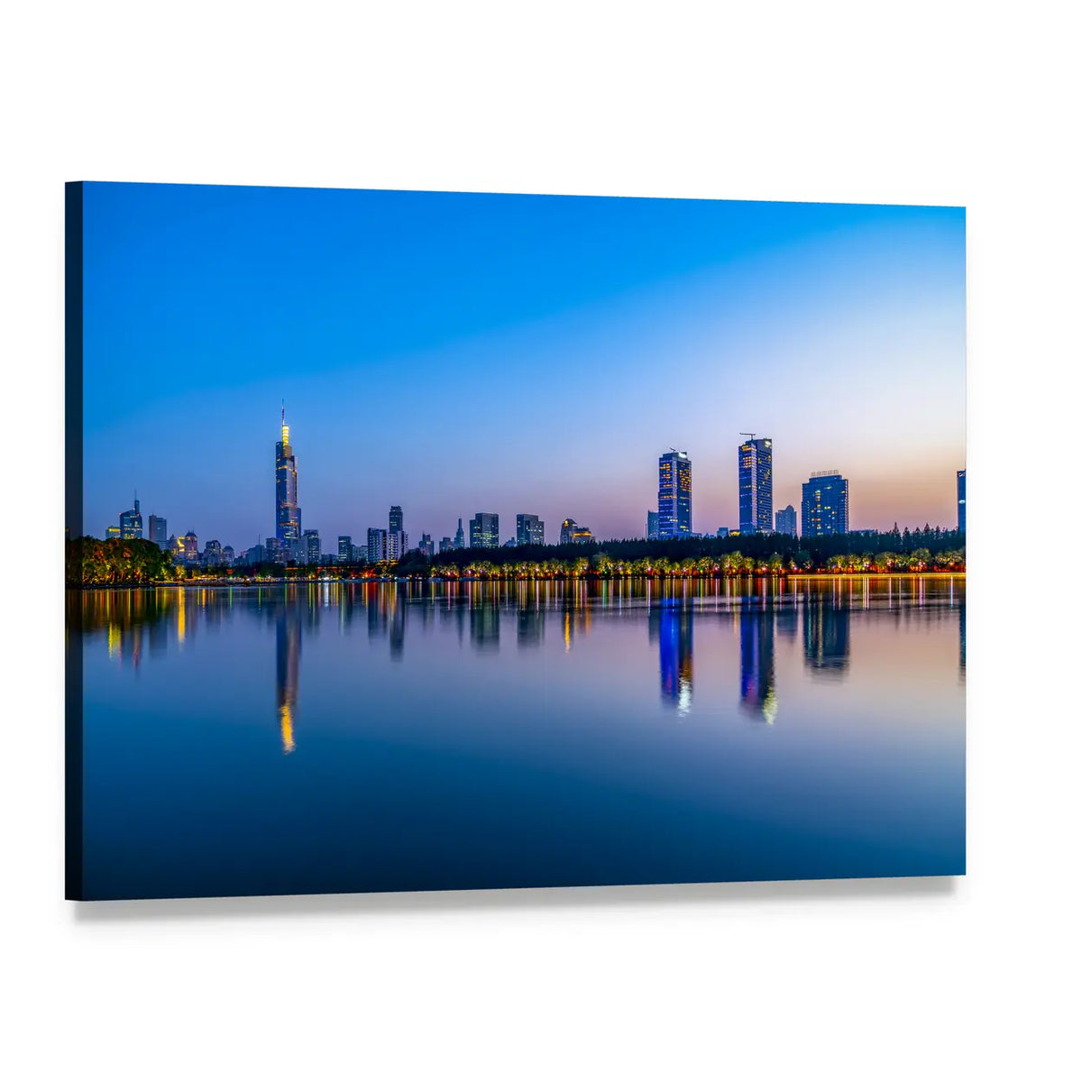 Nanjing Xuanwu Lake Skyline at Dusk Canvas Wall Art, single panel gallery wrapped canvas, angled product view