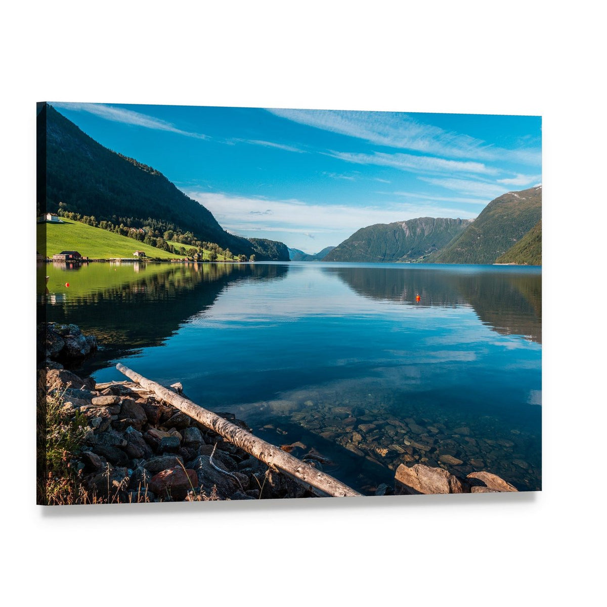 Fjord and Mountains in Norway Canvas Wall Art, single panel gallery wrapped canvas, angled product view