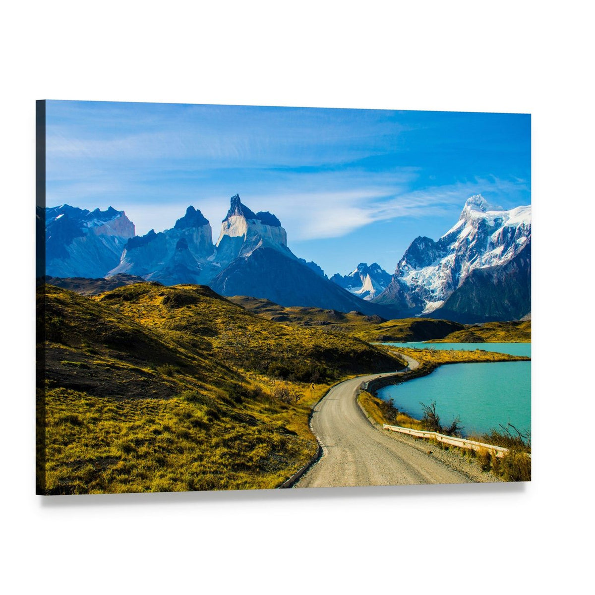 Green Mountain, Turquoise Lake, Snow-capped Peak Canvas Wall Art, single panel gallery wrapped canvas, angled product view