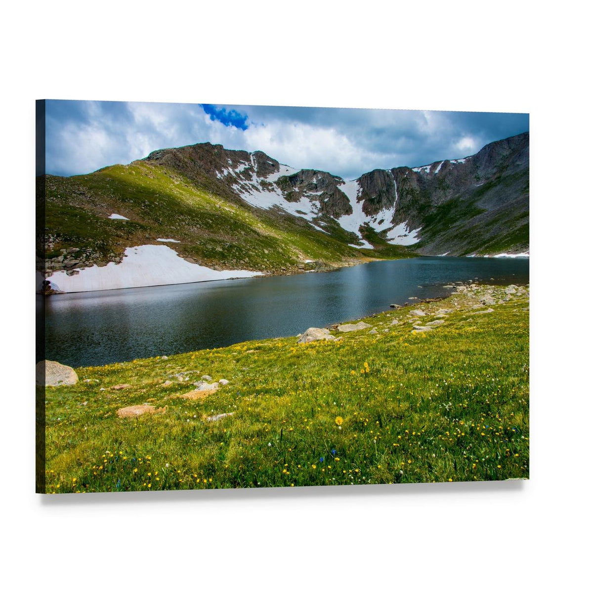 Lake with Mount Evans Canvas Wall Art, single panel gallery wrapped canvas, angled product view