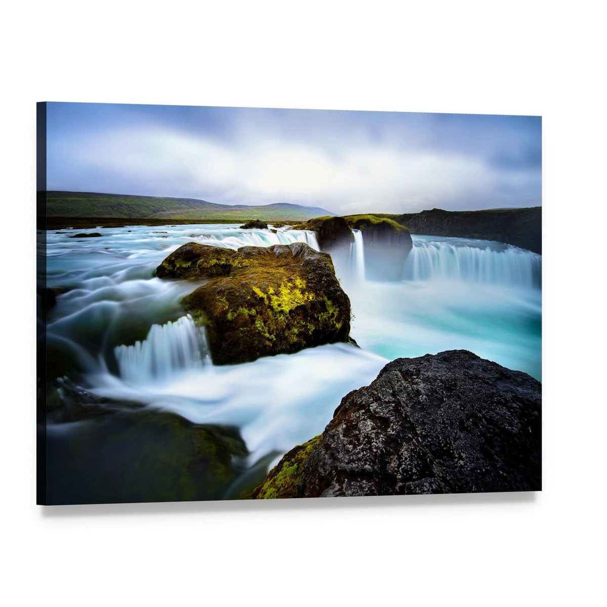 Time-lapse Waterfall in Iceland Canvas Wall Art, single panel gallery wrapped canvas, angled product view