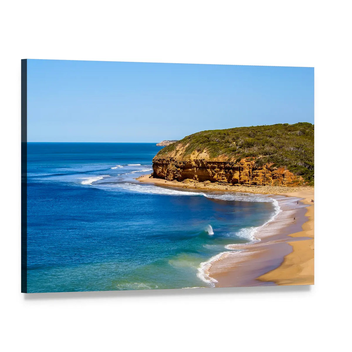 Sunny Curved Coastline with Cliffs Canvas Wall Art, single panel gallery wrapped canvas, angled product view