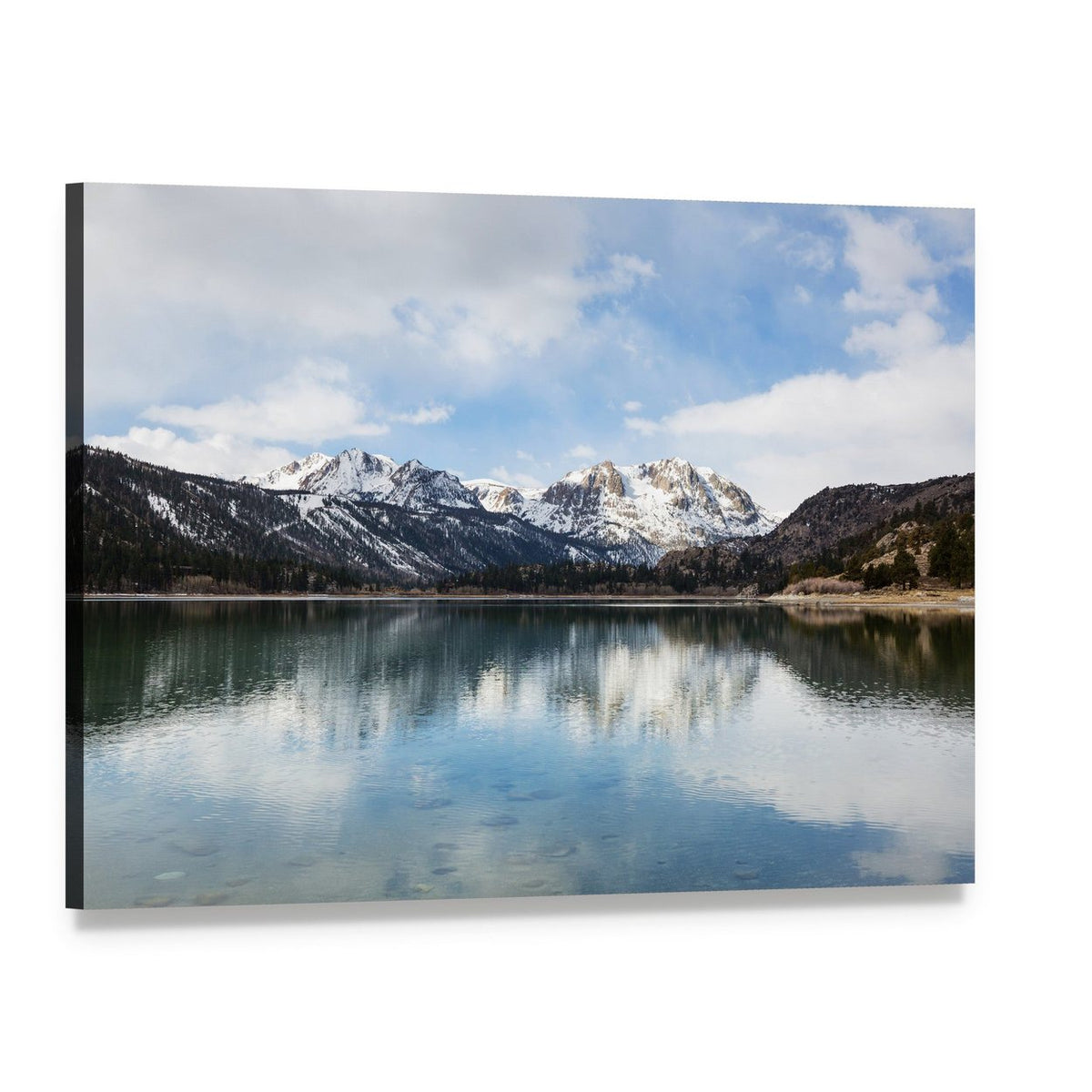 Sierra Nevada Mountains and Lake Reflection Canvas Wall Art, single panel gallery wrapped canvas, angled product view