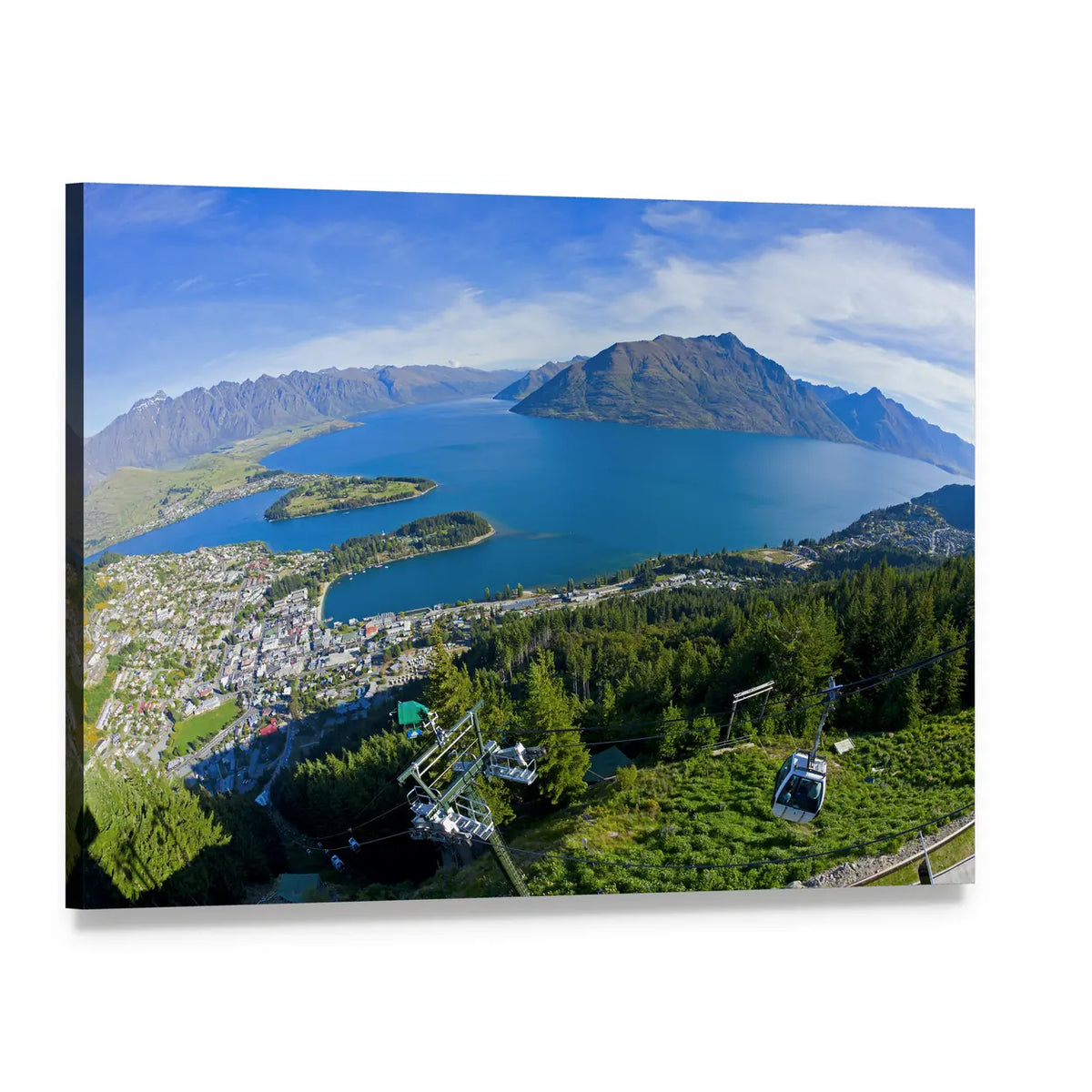 Aerial View of Queenstown and Lake Wakatipu Canvas Wall Art, single panel gallery wrapped canvas, angled product view
