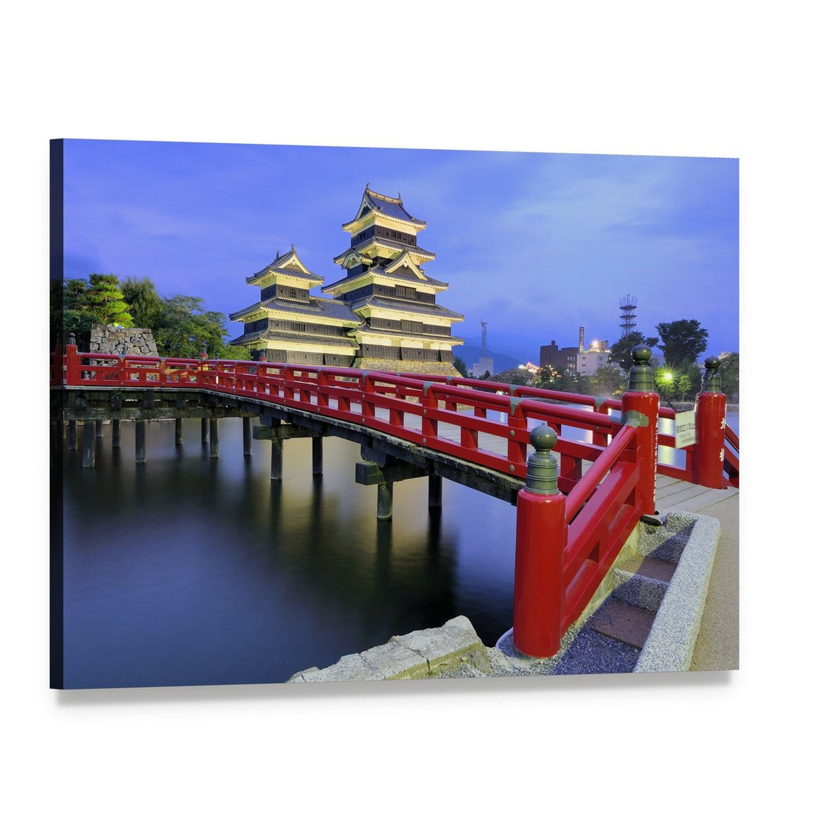 Historic Matsumoto Castle at Dusk Canvas Wall Art, single panel gallery wrapped canvas, angled product view