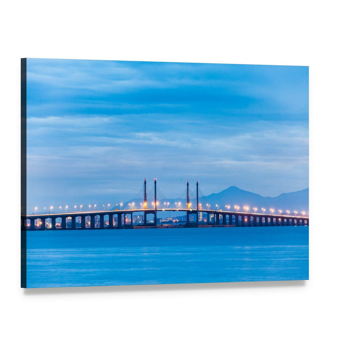 Penang Bridge at Twilight Canvas Wall Art, single panel gallery wrapped canvas, angled product view
