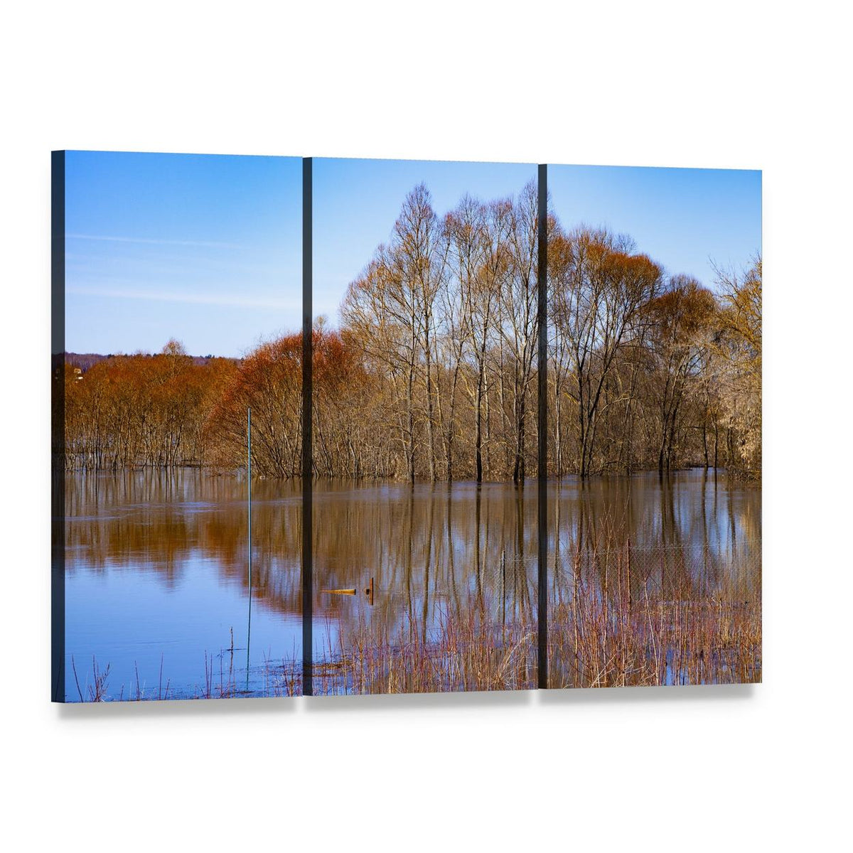 Flood on River Oka Canvas Wall Art, 3 panel 3 Horizontal layout gallery wrapped canvas set, angled product view