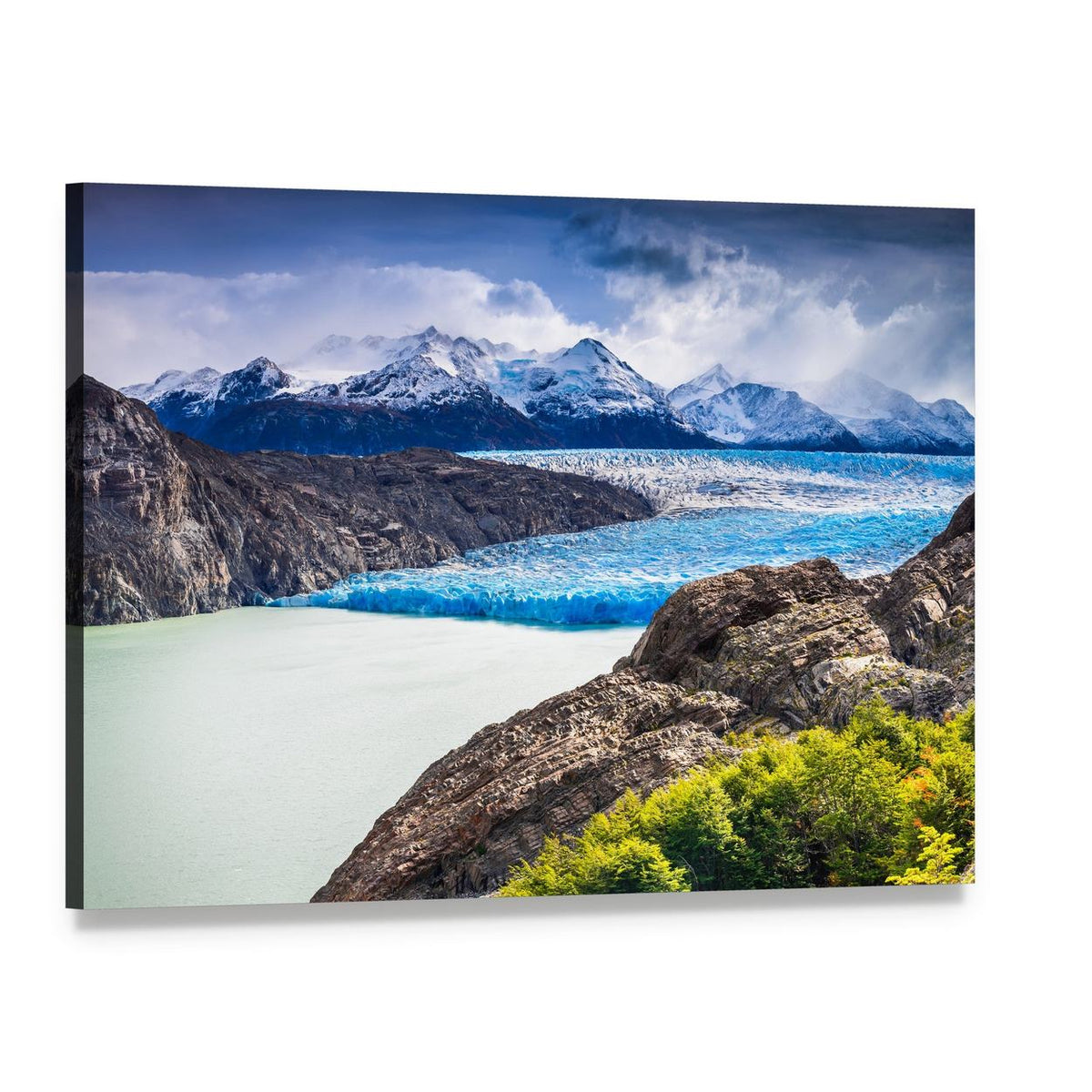 Grey Glacier in Chile Canvas Wall Art, single panel gallery wrapped canvas, angled product view
