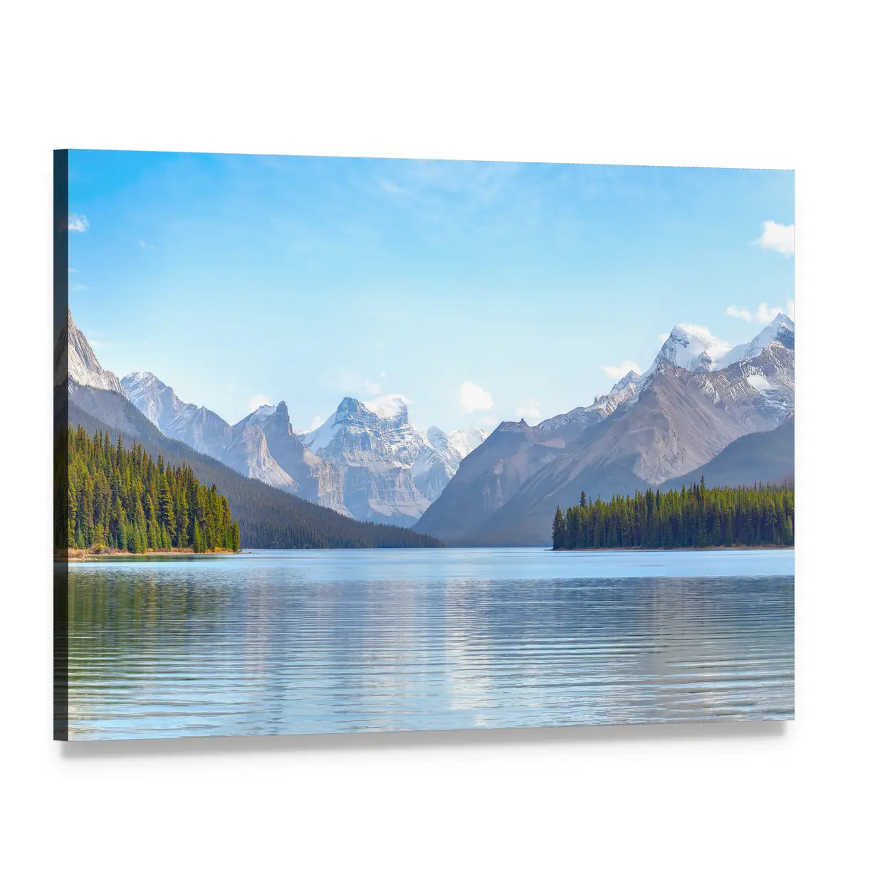 Maligne Lake Reflection, Canada Canvas Wall Art, single panel gallery wrapped canvas, angled product view
