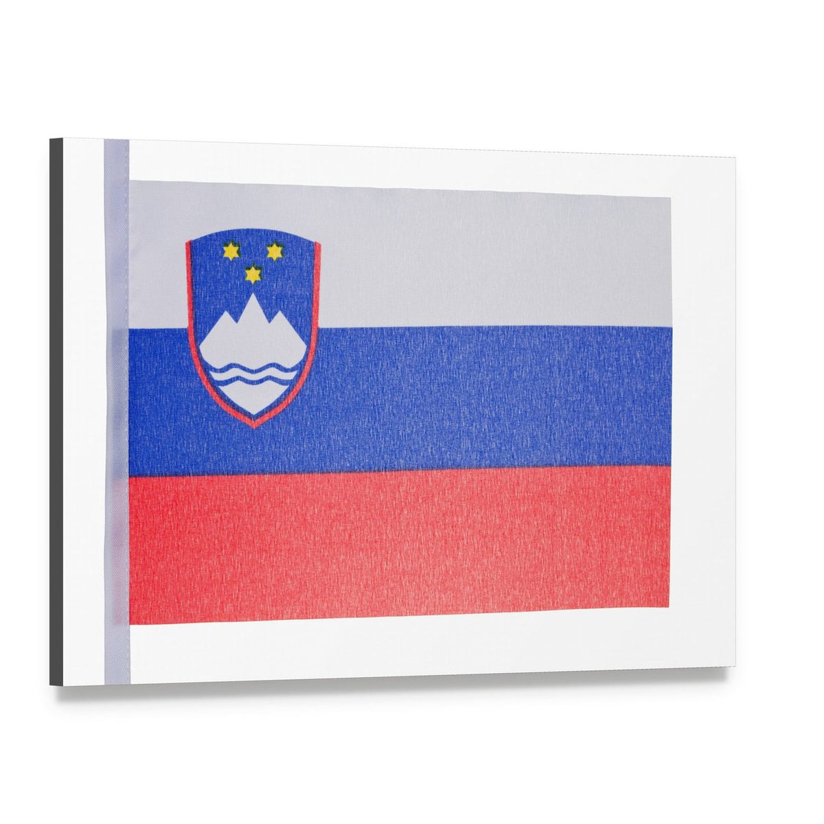 Slovenian Flag with Coat of Arms Canvas Wall Art, single panel gallery wrapped canvas, angled product view