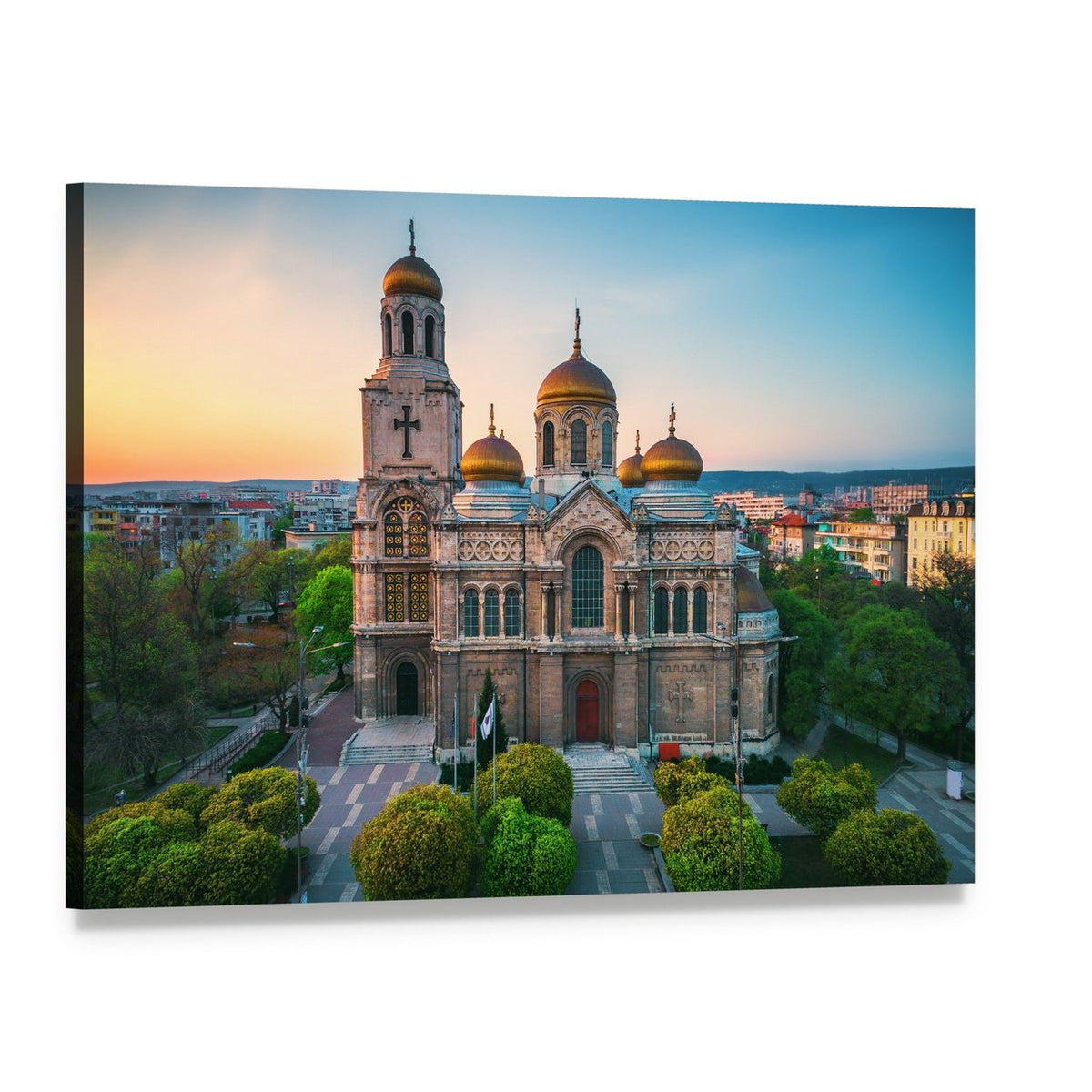 Varna Cathedral Canvas Wall Art, single panel gallery wrapped canvas, angled product view