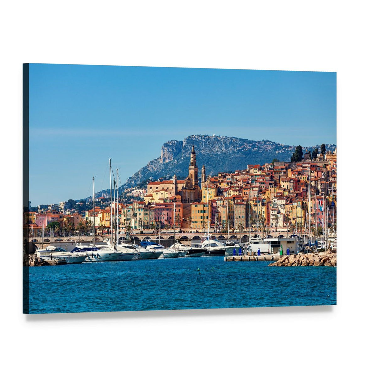 Old Town Harbor Canvas Wall Art, single panel gallery wrapped canvas, angled product view