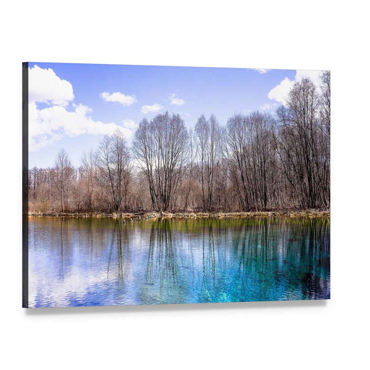 Blue Lake Reflections Canvas Wall Art, single panel gallery wrapped canvas, angled product view