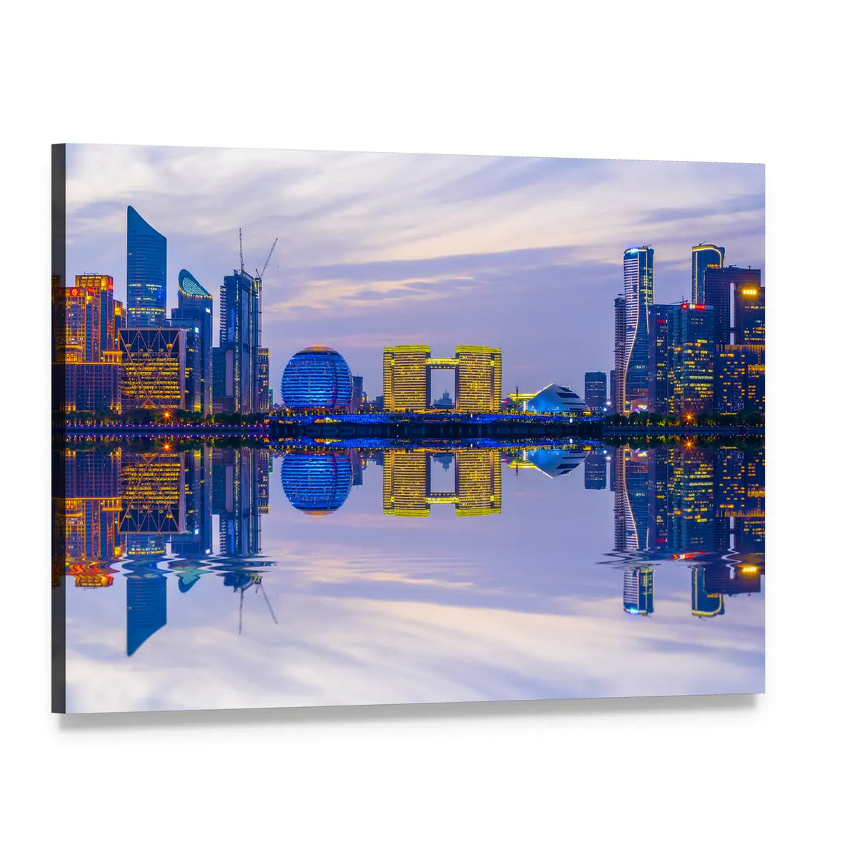Hangzhou Skyline at Night Canvas Wall Art, single panel gallery wrapped canvas, angled product view