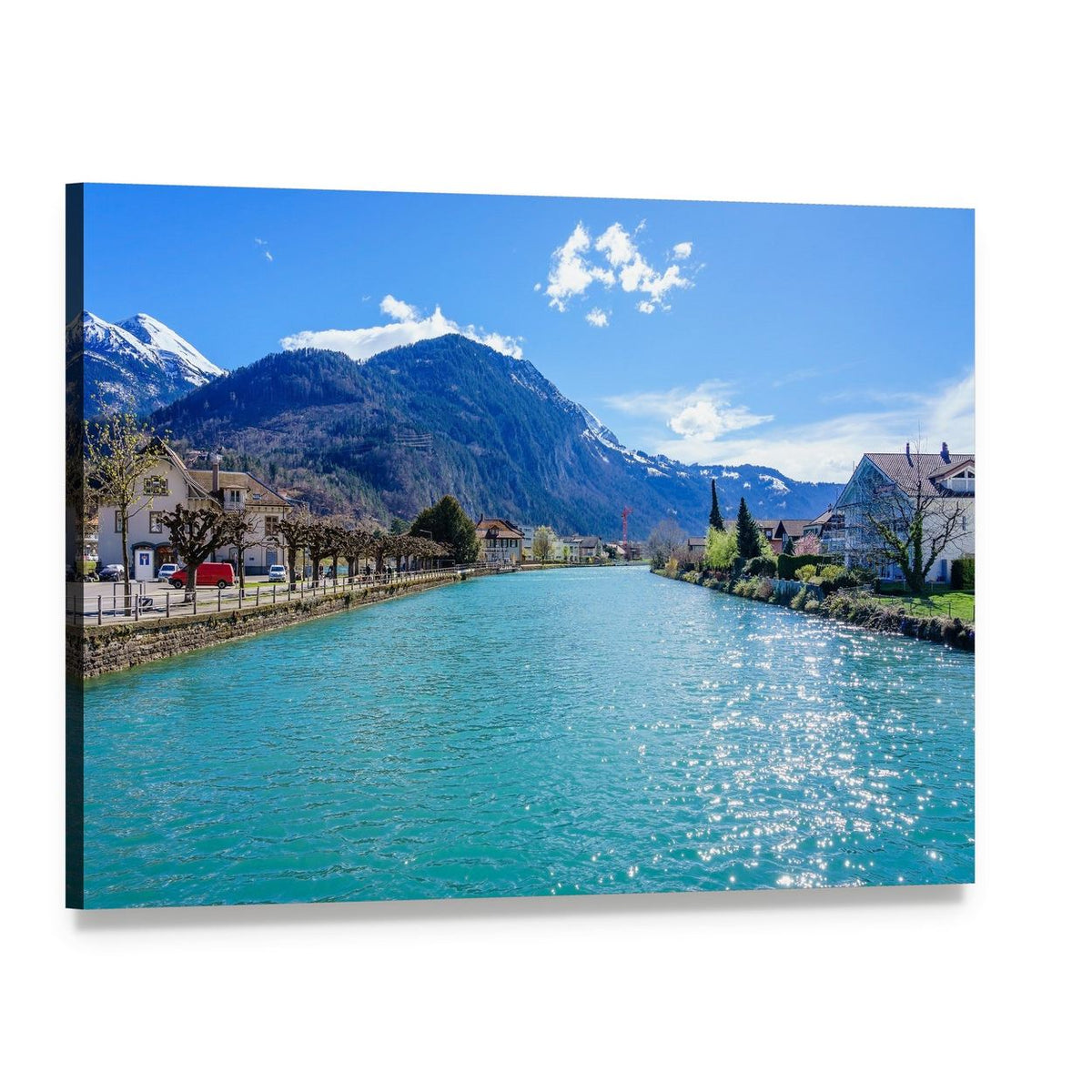 Interlaken Lake Canal Canvas Wall Art, single panel gallery wrapped canvas, angled product view