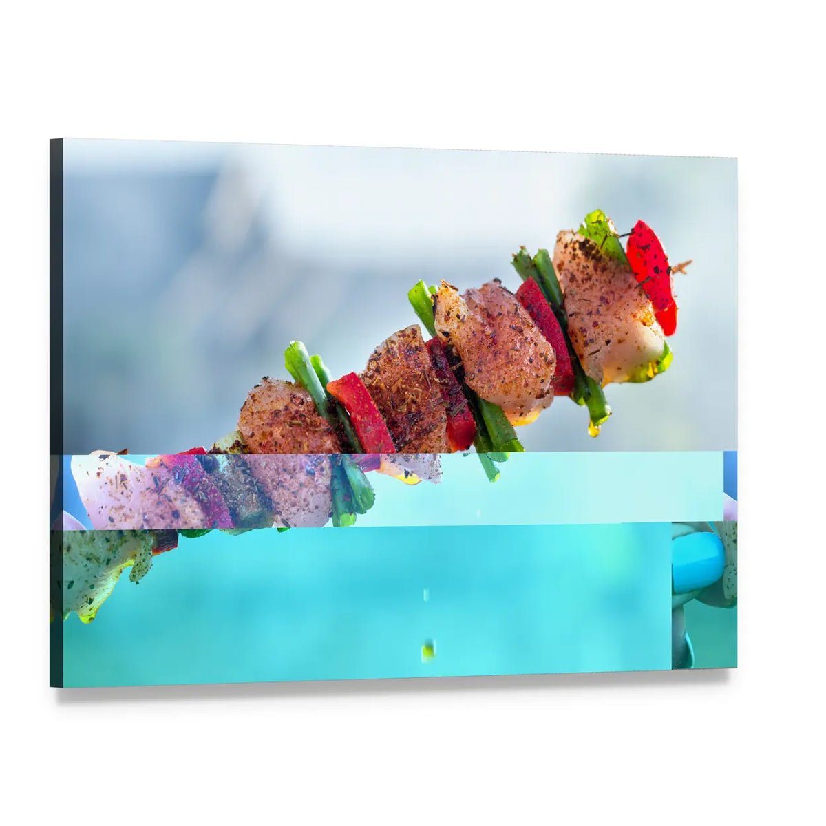 Grilled Chicken Skewer with Bell Peppers Canvas Wall Art, single panel gallery wrapped canvas, angled product view