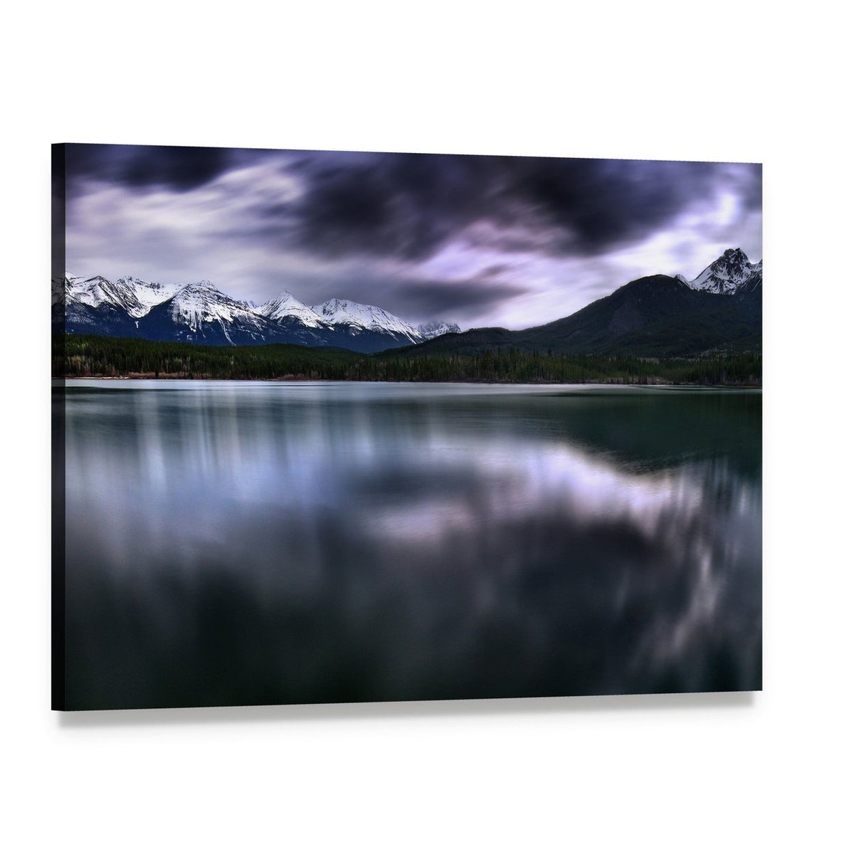 Forest and Mountain Lake View Canvas Wall Art, single panel gallery wrapped canvas, angled product view