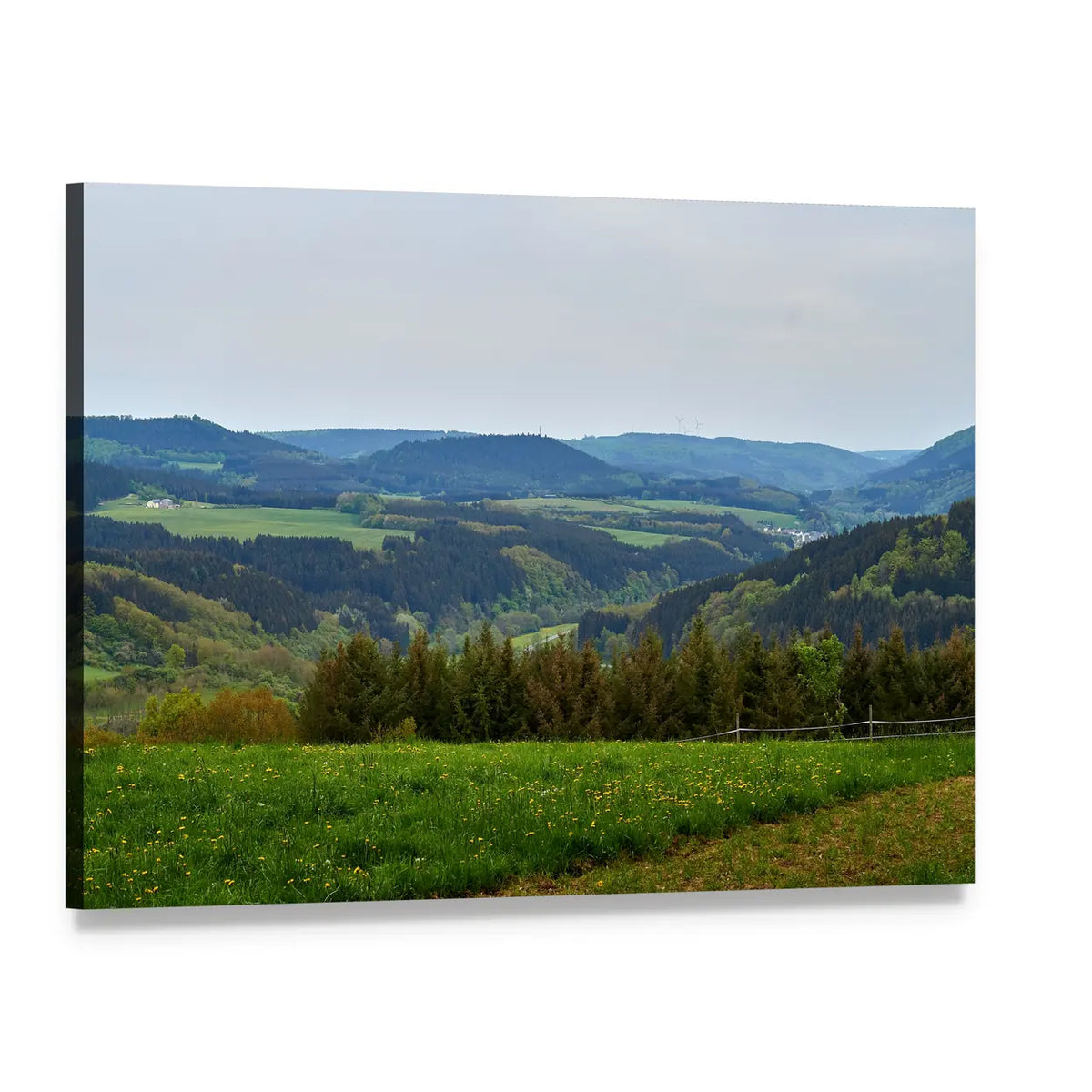 Spring Meadow and Rolling Hills Canvas Wall Art, single panel gallery wrapped canvas, angled product view