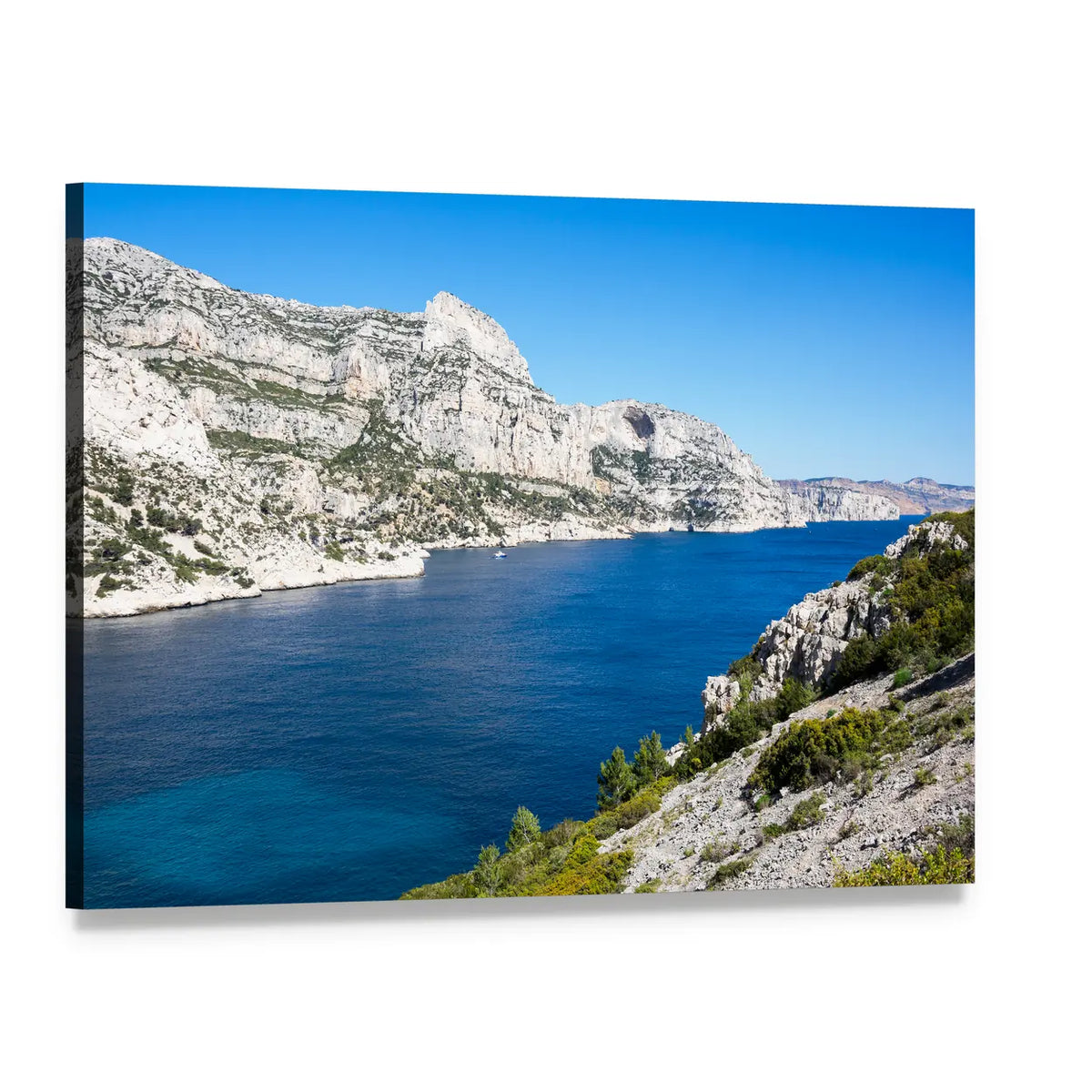Calanque De Morgiou Coastal Cliffs Canvas Wall Art, single panel gallery wrapped canvas, angled product view
