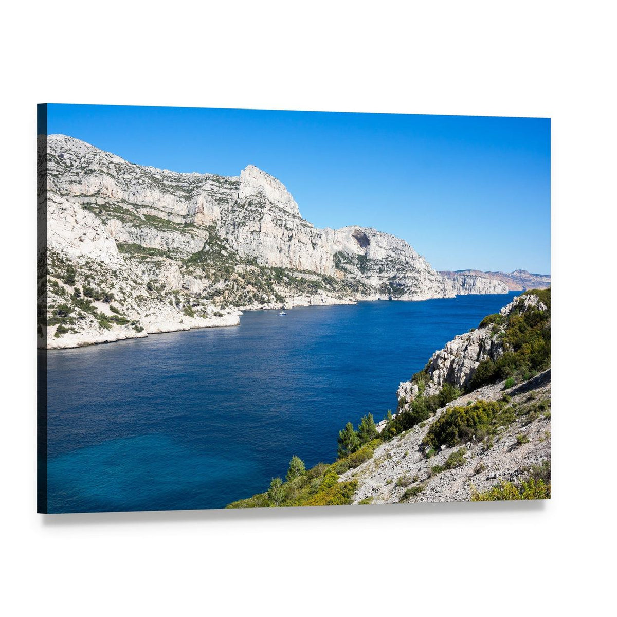 Calanque De Morgiou Coastal Cliffs Canvas Wall Art, single panel gallery wrapped canvas, angled product view