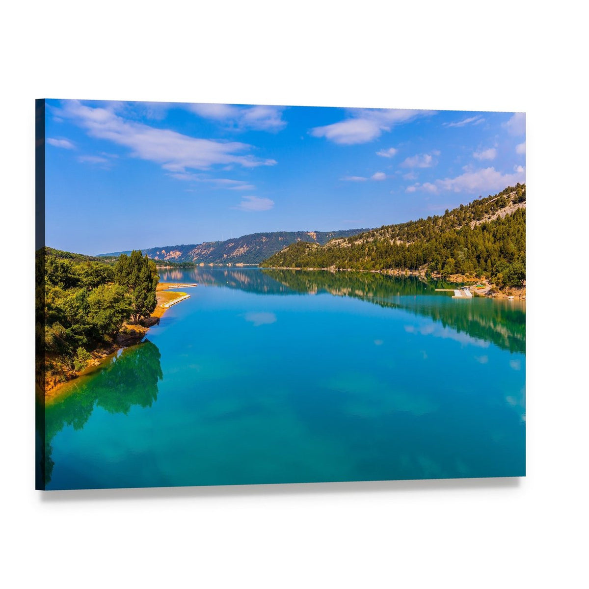 Lake of Sainte Croix Reflections Canvas Wall Art, single panel gallery wrapped canvas, angled product view